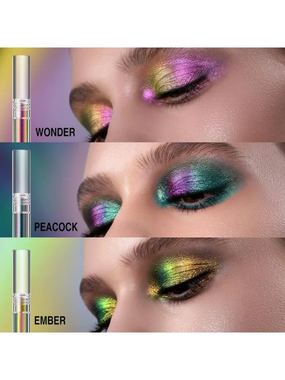3Pcs Holographic Multichrome Liquid Eyeshadow Set - Iridescent Makeup Trio